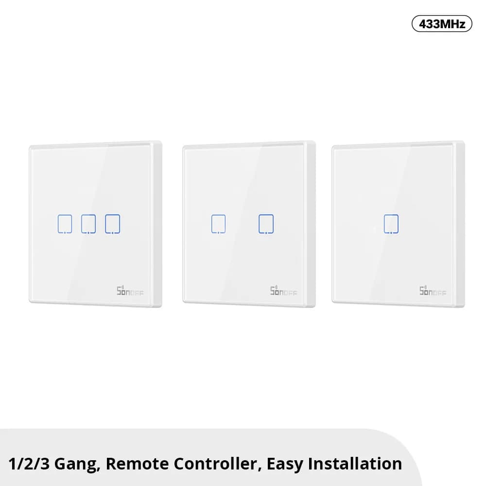 SONOFF T2EU-RF – Wall Panel Sticky 433MHz Wireless RF Remote 1-3 Gang