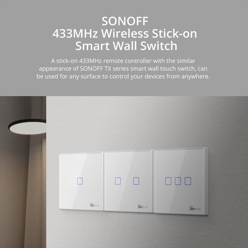 SONOFF T2EU-RF – Wall Panel Sticky 433MHz Wireless RF Remote 1-3 Gang, featured media 1
